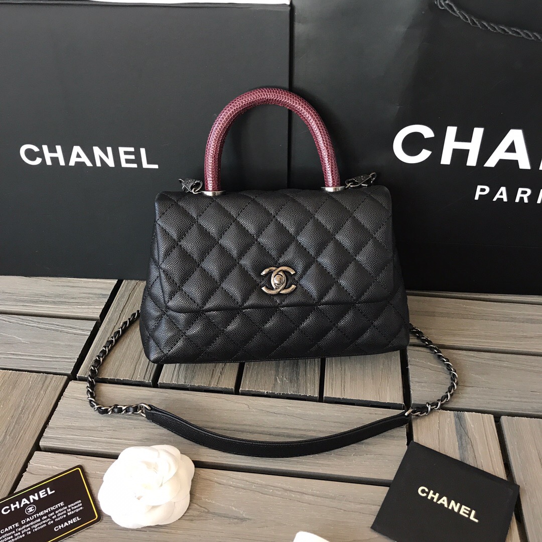 A92990, Small Flap Bag with Top Handle, CHANEL Handbags, Caviar, Grained Calfskin