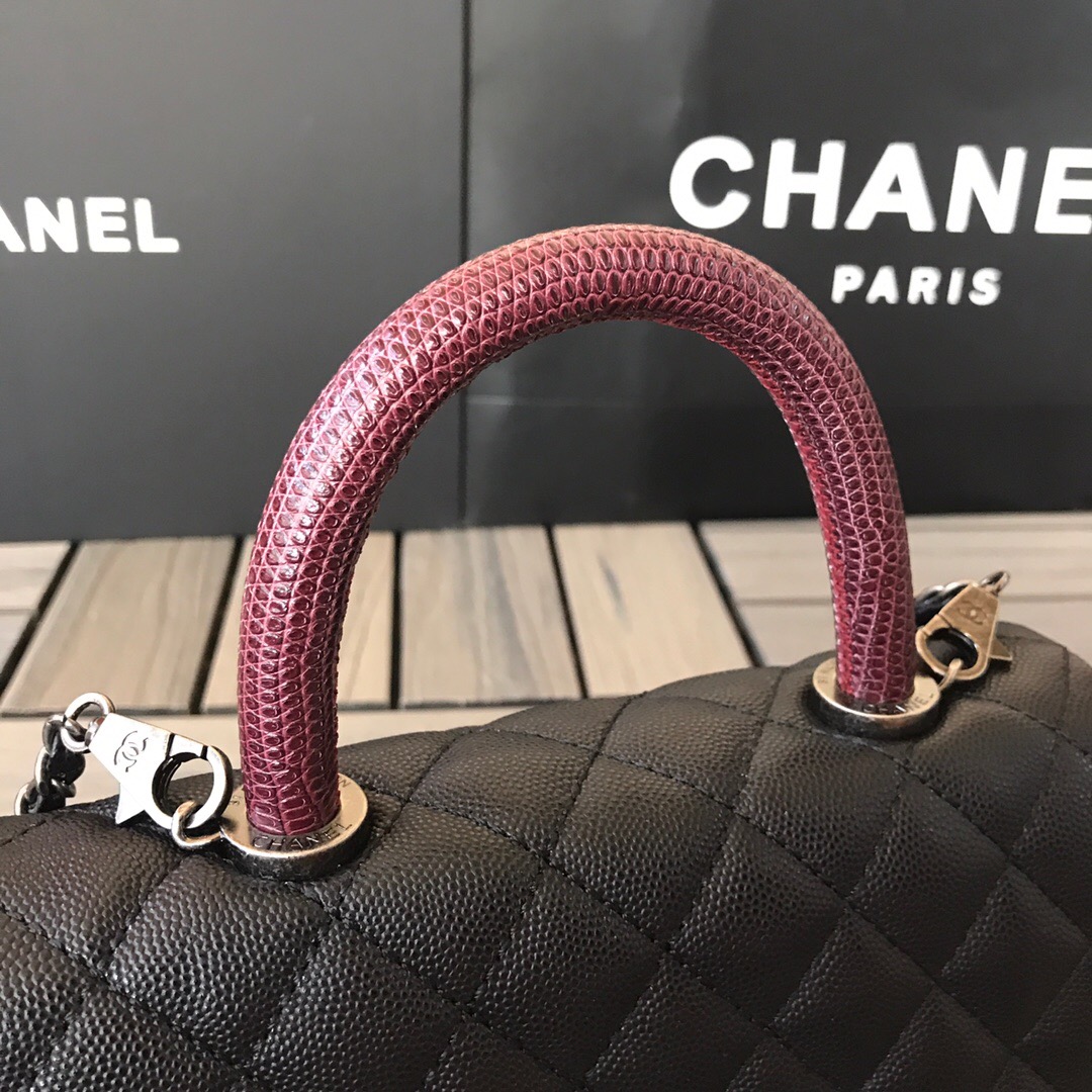 A92990, Small Flap Bag with Top Handle, CHANEL Handbags, Caviar, Grained Calfskin