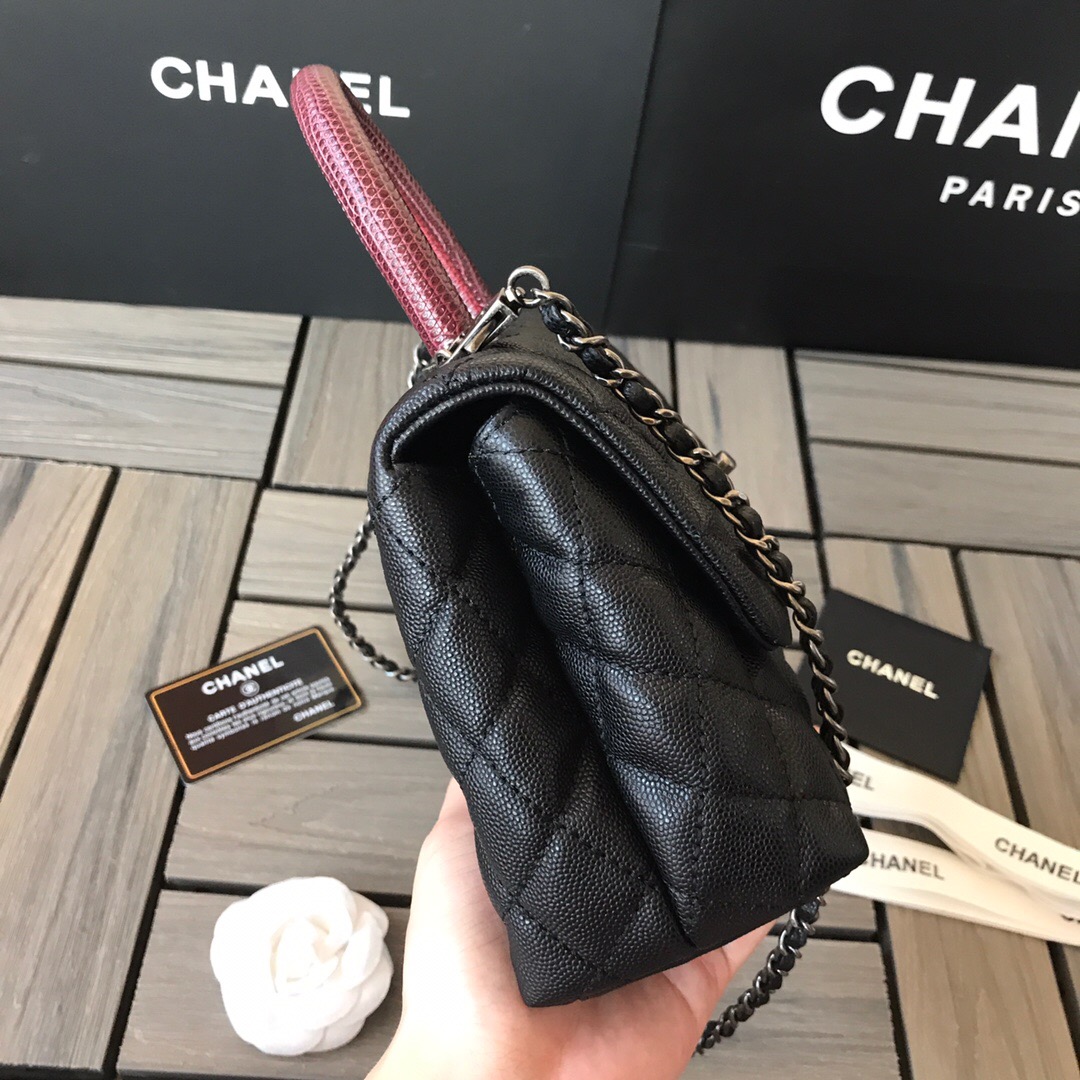 A92990, Small Flap Bag with Top Handle, CHANEL Handbags, Caviar, Grained Calfskin