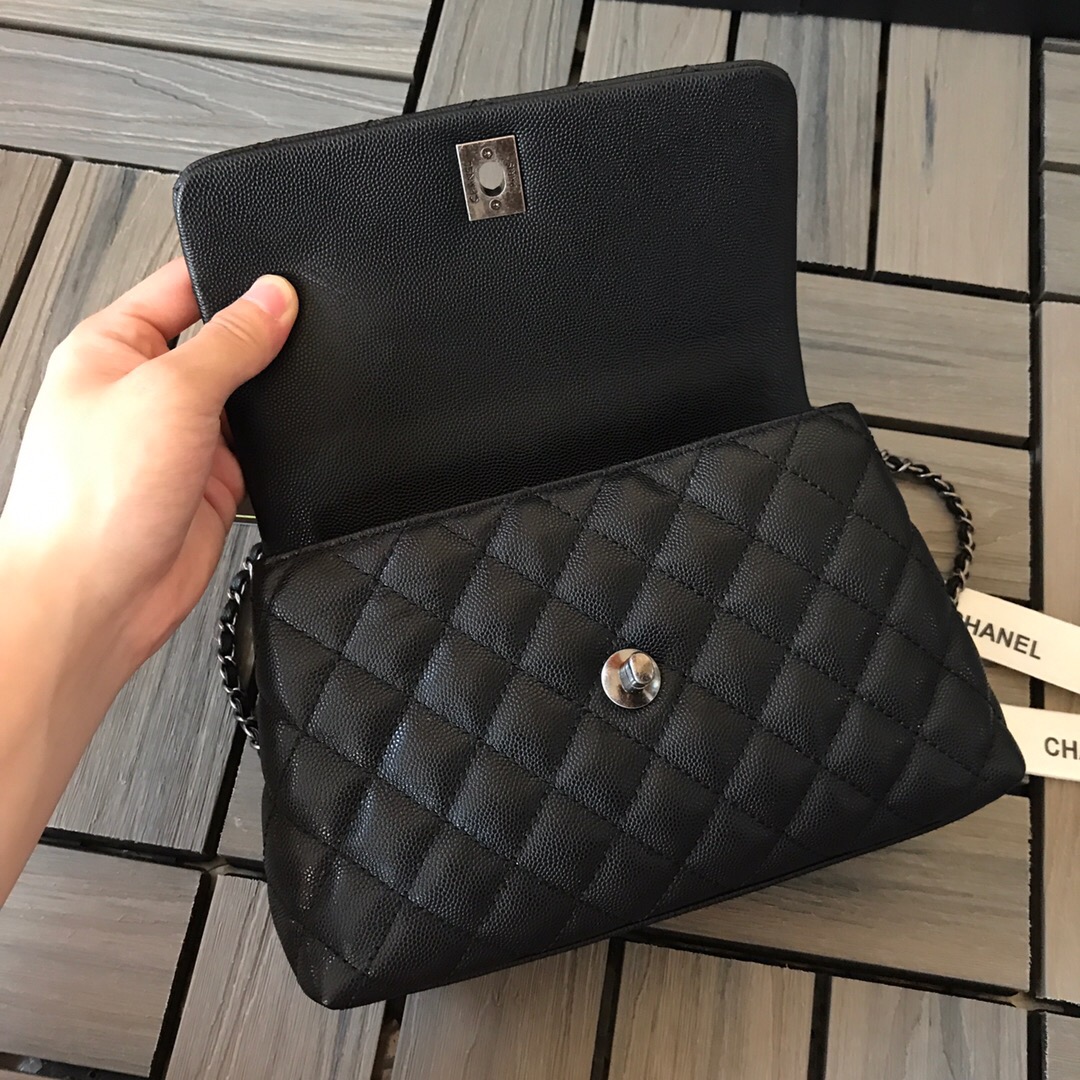 A92990, Small Flap Bag with Top Handle, CHANEL Handbags, Caviar, Grained Calfskin