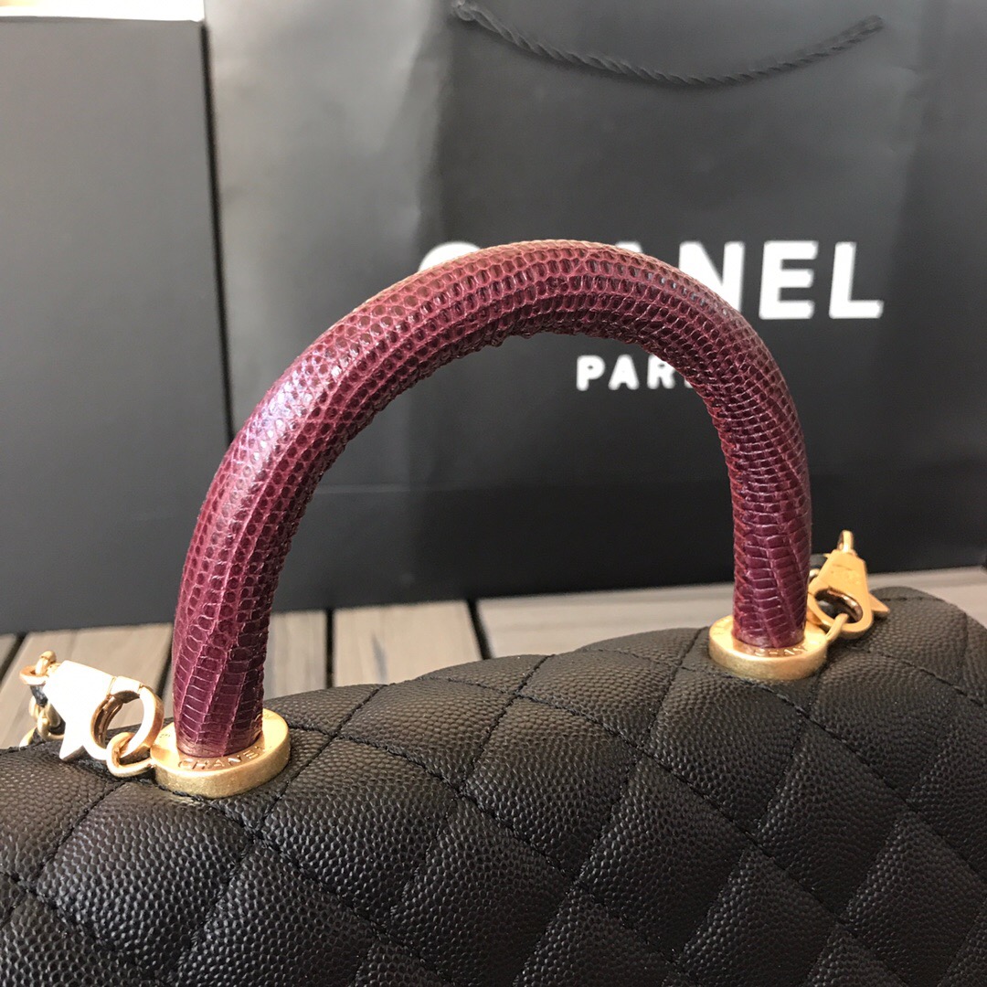 A92990, Small Flap Bag with Top Handle, CHANEL Handbags, Caviar, Grained Calfskin
