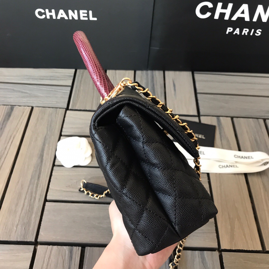 A92990, Small Flap Bag with Top Handle, CHANEL Handbags, Caviar, Grained Calfskin