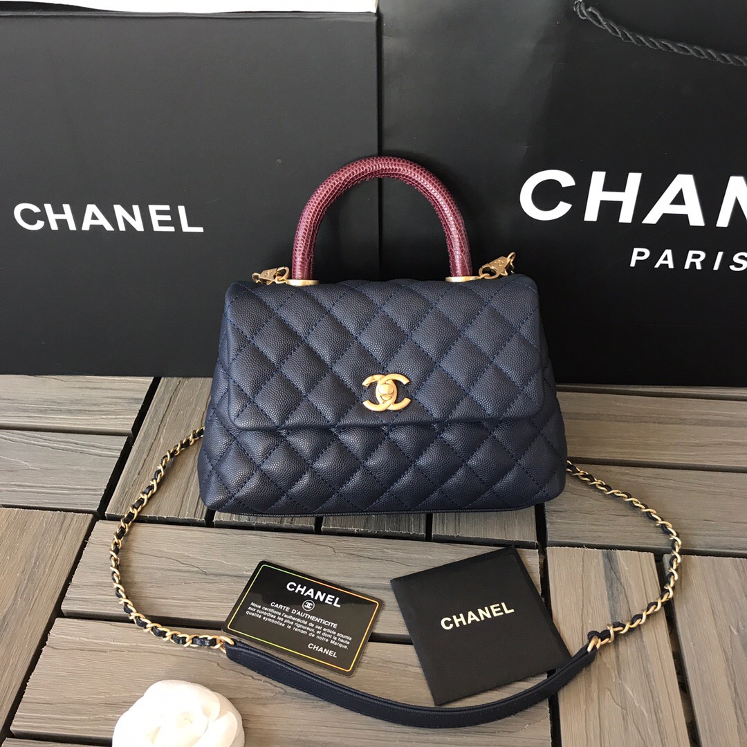 A92990, Small Flap Bag with Top Handle, CHANEL Handbags, Caviar, Grained Calfskin