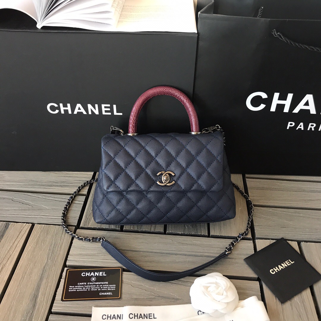 A92990, Small Flap Bag with Top Handle, CHANEL Handbags, Caviar, Grained Calfskin