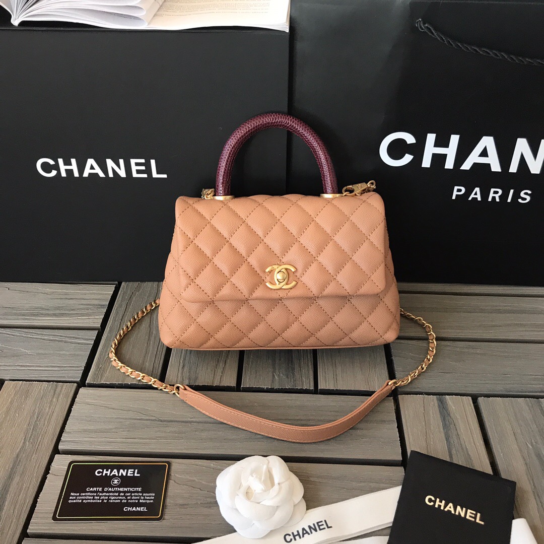 A92990, Small Flap Bag with Top Handle, CHANEL Handbags, Caviar, Grained Calfskin
