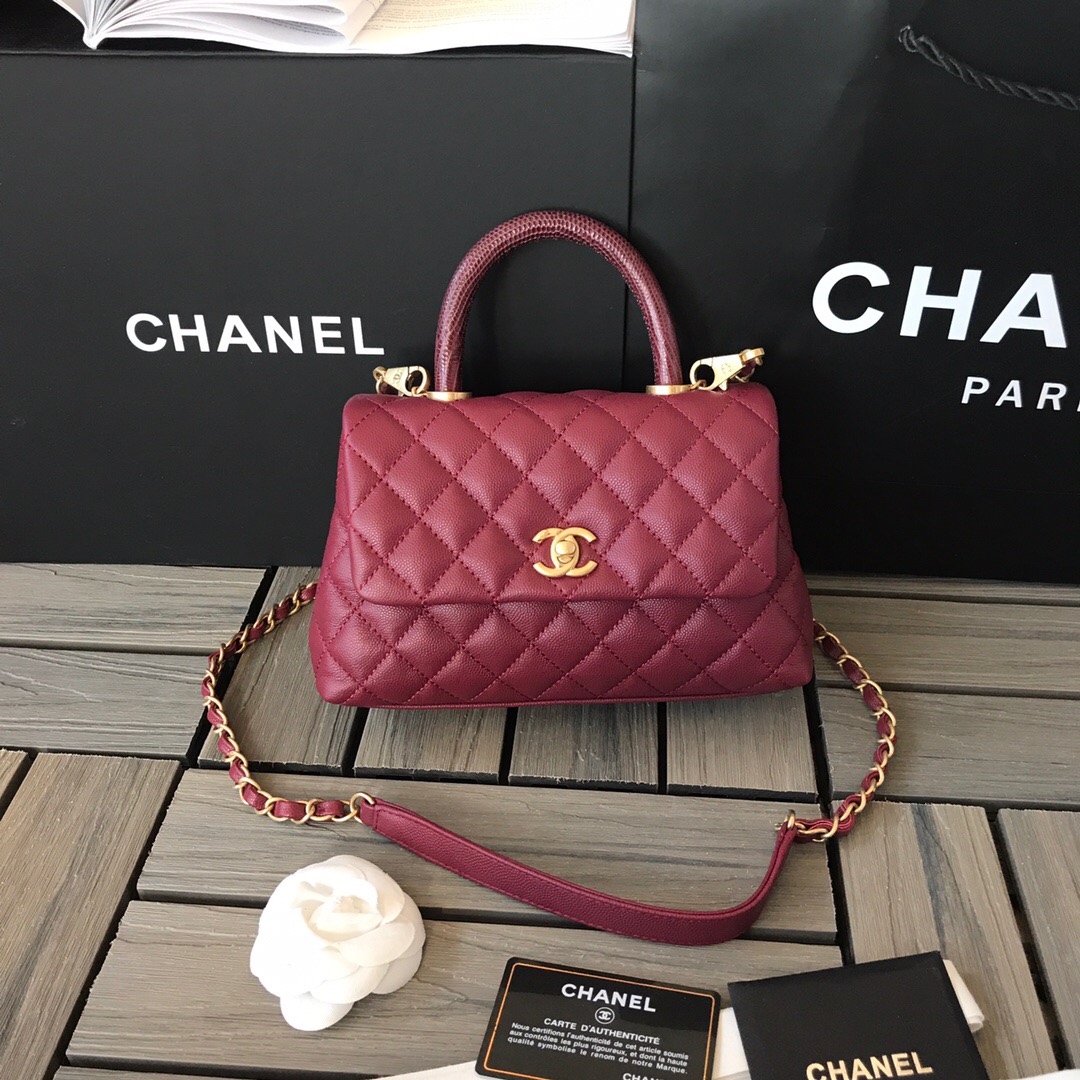 A92990, Small Flap Bag with Top Handle, CHANEL Handbags, Caviar, Grained Calfskin