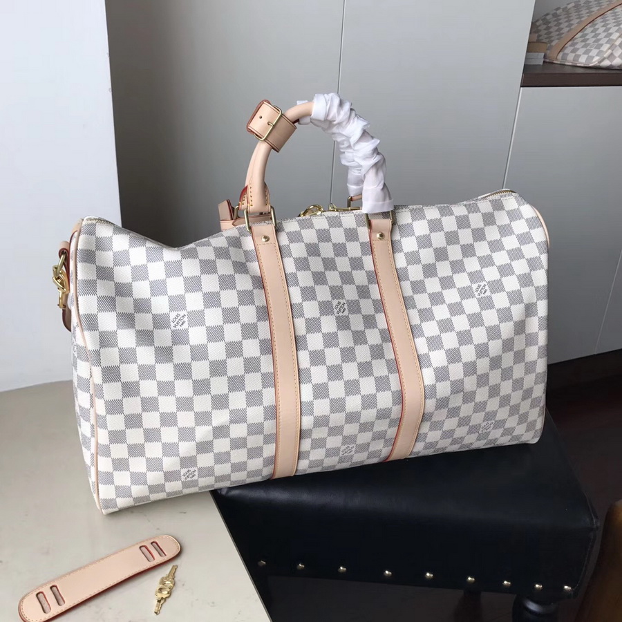 KEEPALL BANDOULIÈRE 50, Louis Vuitton LV TRAVEL BAG , Damier Azur Canvas