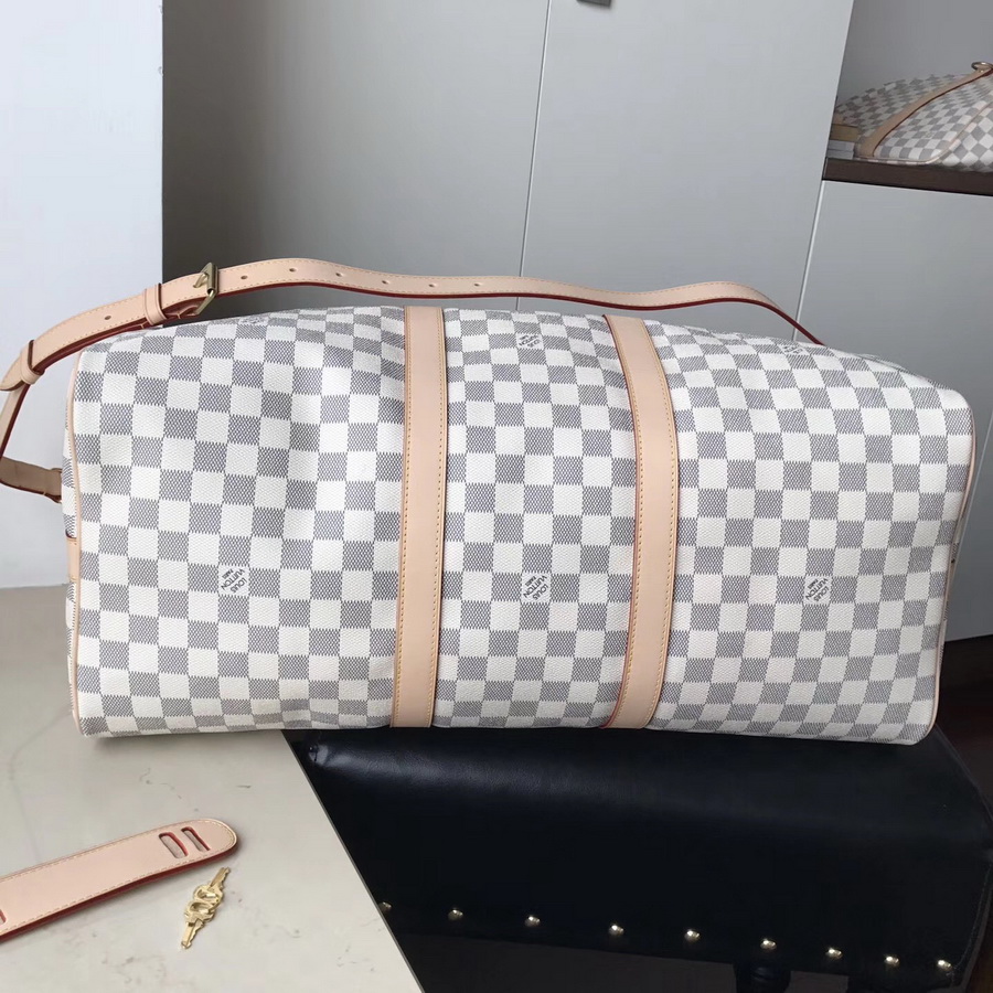 KEEPALL BANDOULIÈRE 50, Louis Vuitton LV TRAVEL BAG , Damier Azur Canvas