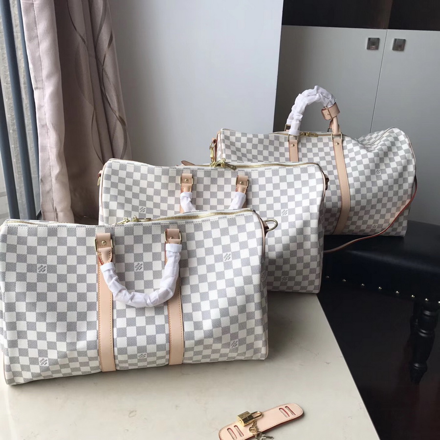 KEEPALL BANDOULIÈRE 50, Louis Vuitton LV TRAVEL BAG , Damier Azur Canvas