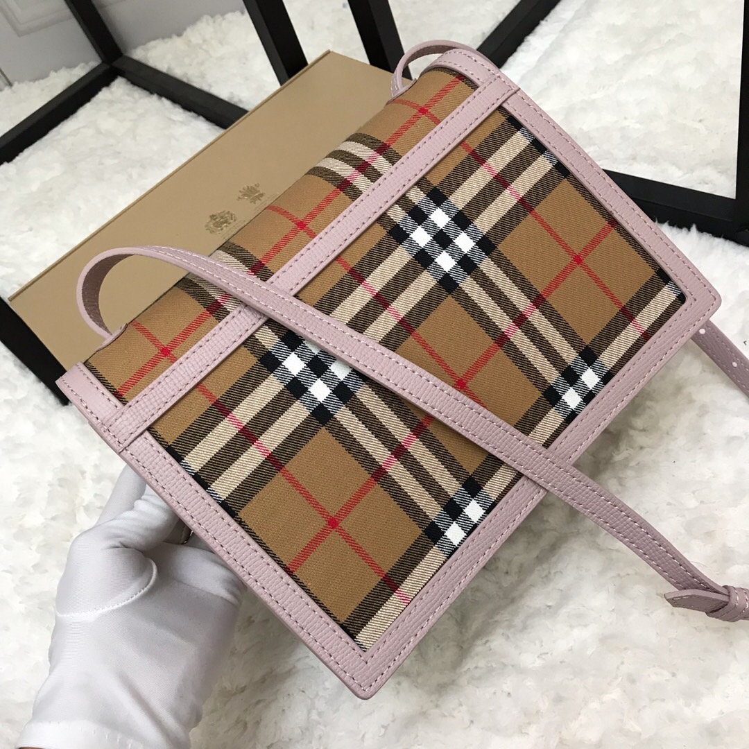 80063591, Small Vintage Check and Leather Crossbody Bag, Burberry Handbag