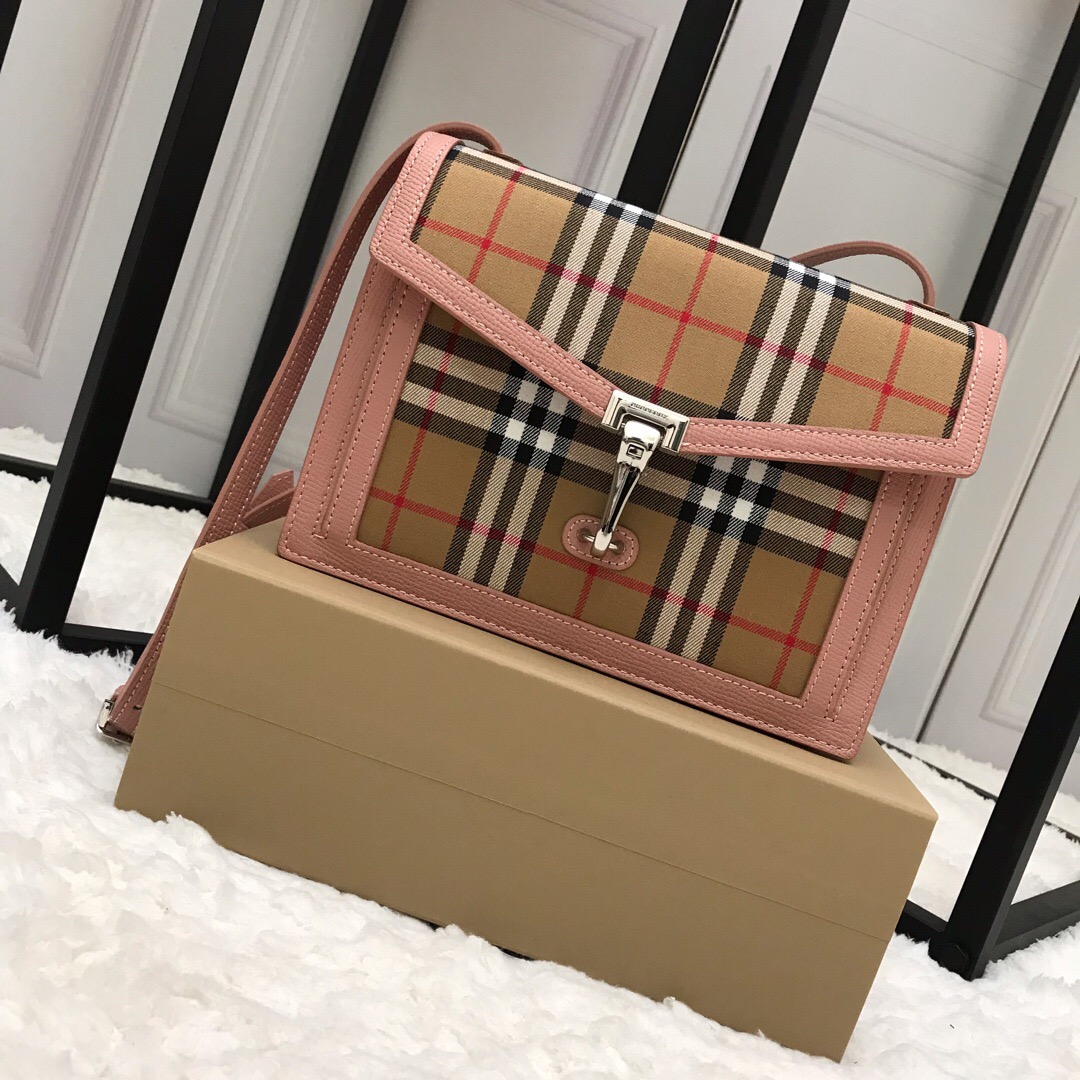 80063591, Small Vintage Check and Leather Crossbody Bag, Burberry Handbag
