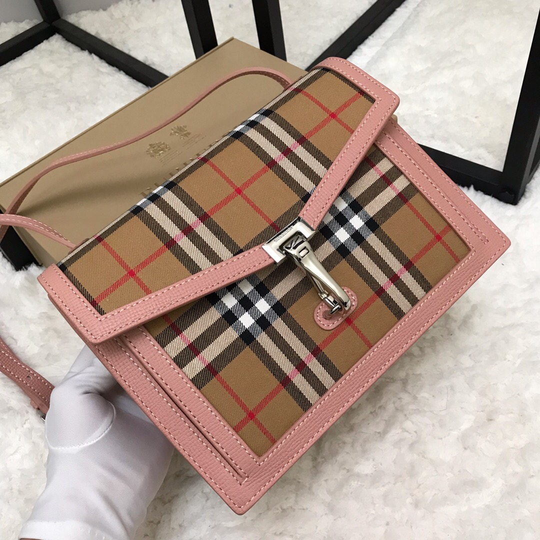 80063591, Small Vintage Check and Leather Crossbody Bag, Burberry Handbag