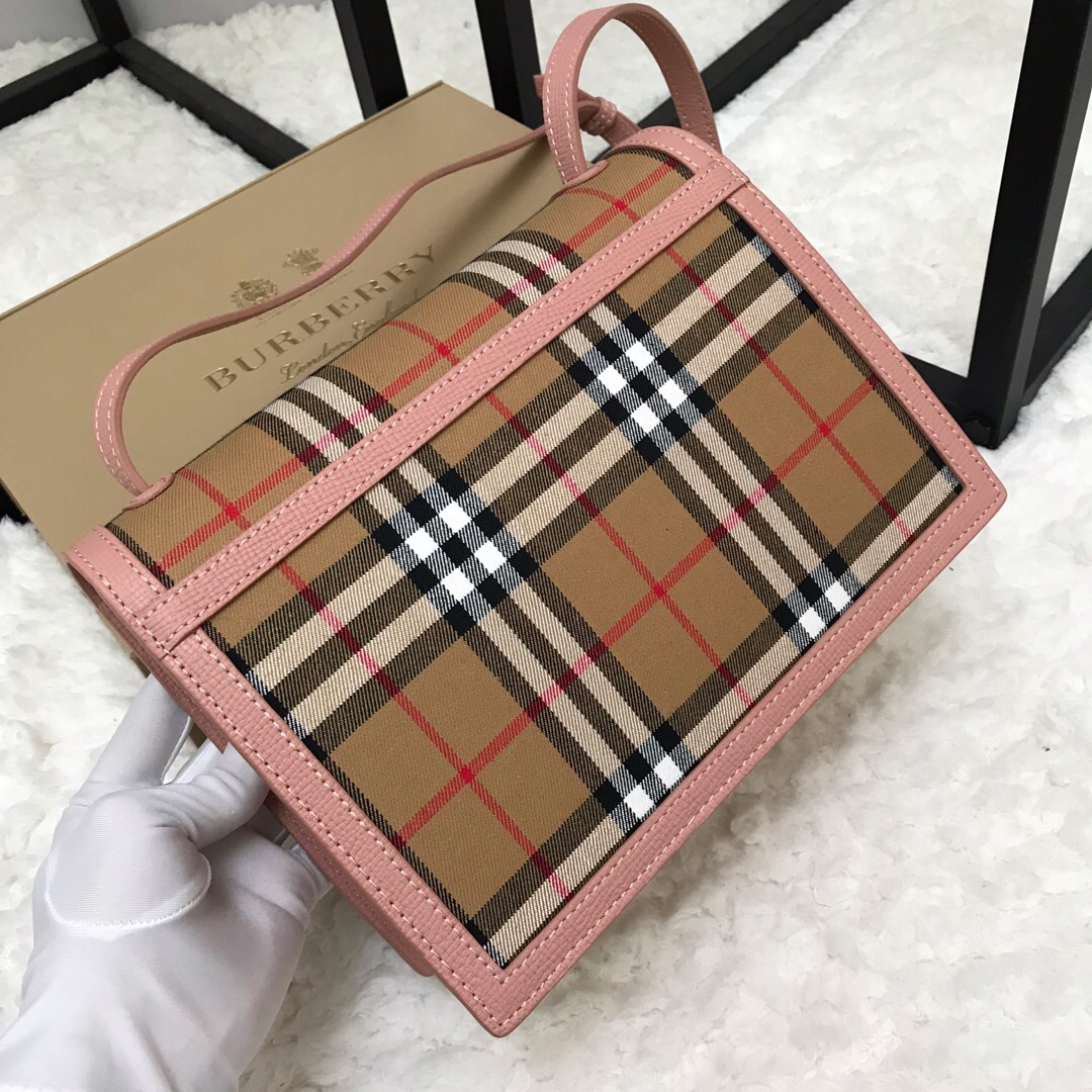 80063591, Small Vintage Check and Leather Crossbody Bag, Burberry Handbag