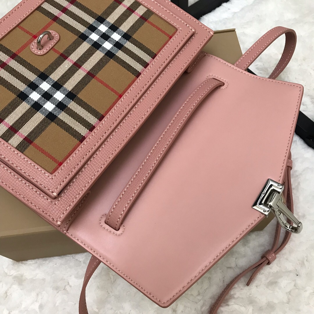 80063591, Small Vintage Check and Leather Crossbody Bag, Burberry Handbag