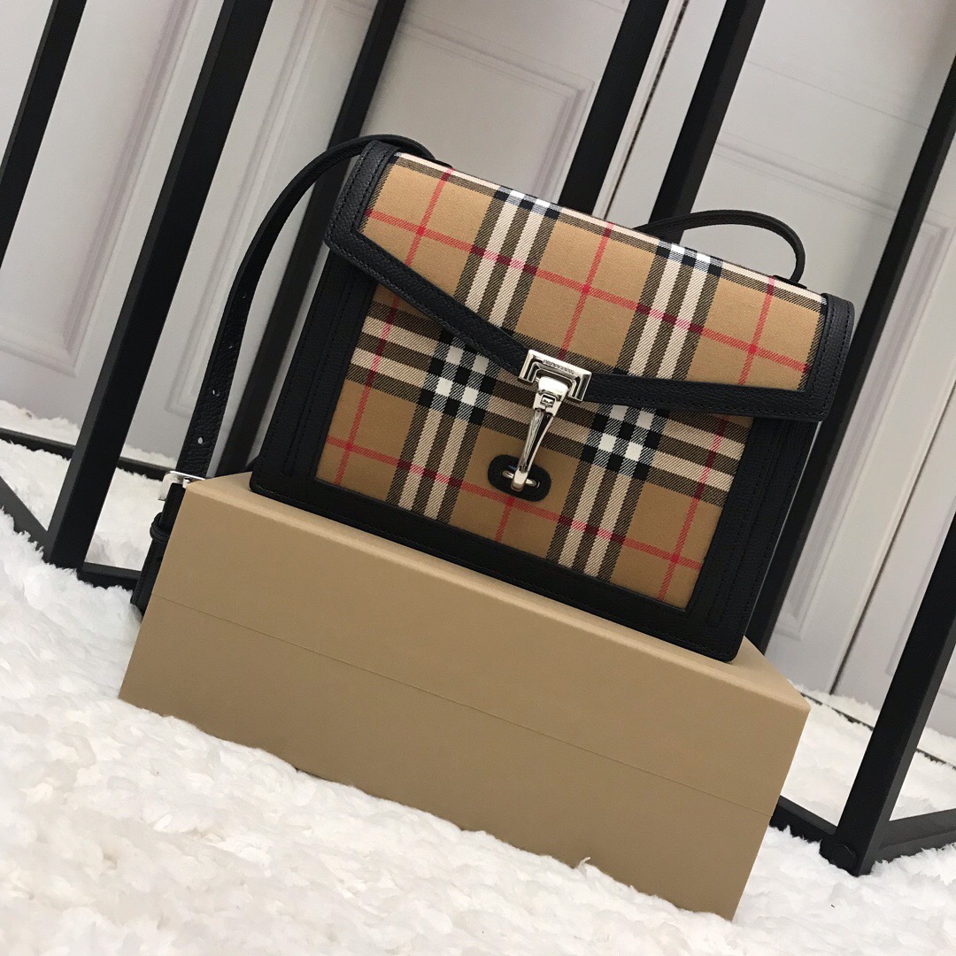 80063591, Small Vintage Check and Leather Crossbody Bag, Burberry Handbag