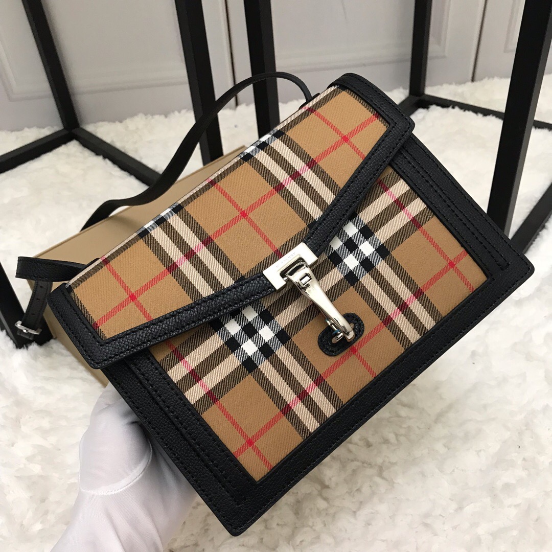 80063591, Small Vintage Check and Leather Crossbody Bag, Burberry Handbag