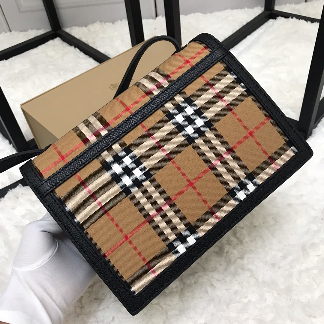 80063591, Small Vintage Check and Leather Crossbody Bag, Burberry Handbag