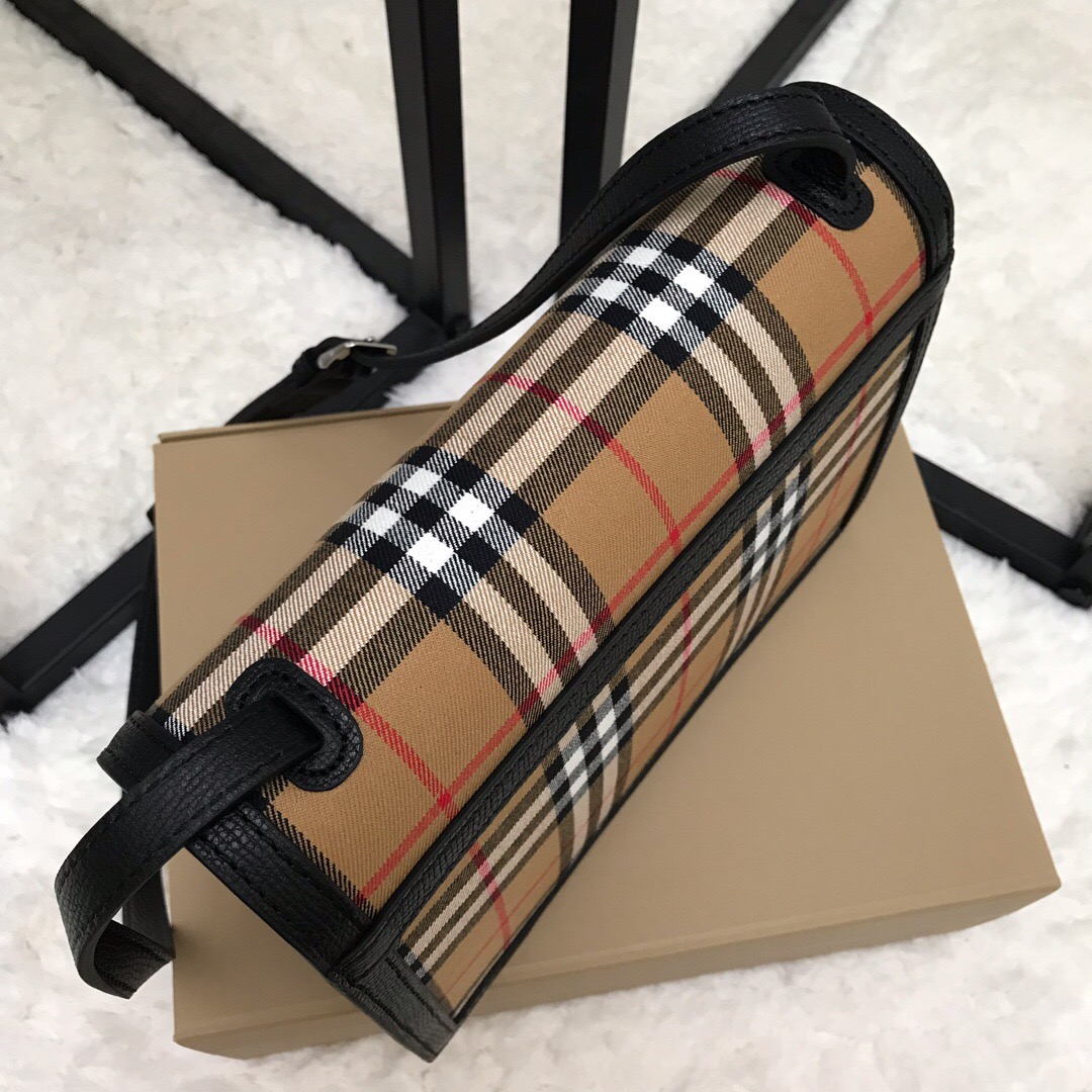 80063591, Small Vintage Check and Leather Crossbody Bag, Burberry Handbag