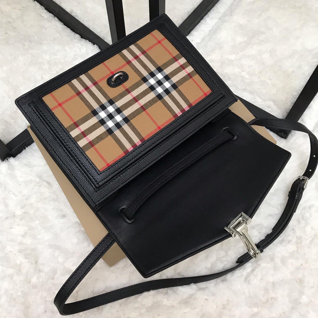 80063591, Small Vintage Check and Leather Crossbody Bag, Burberry Handbag