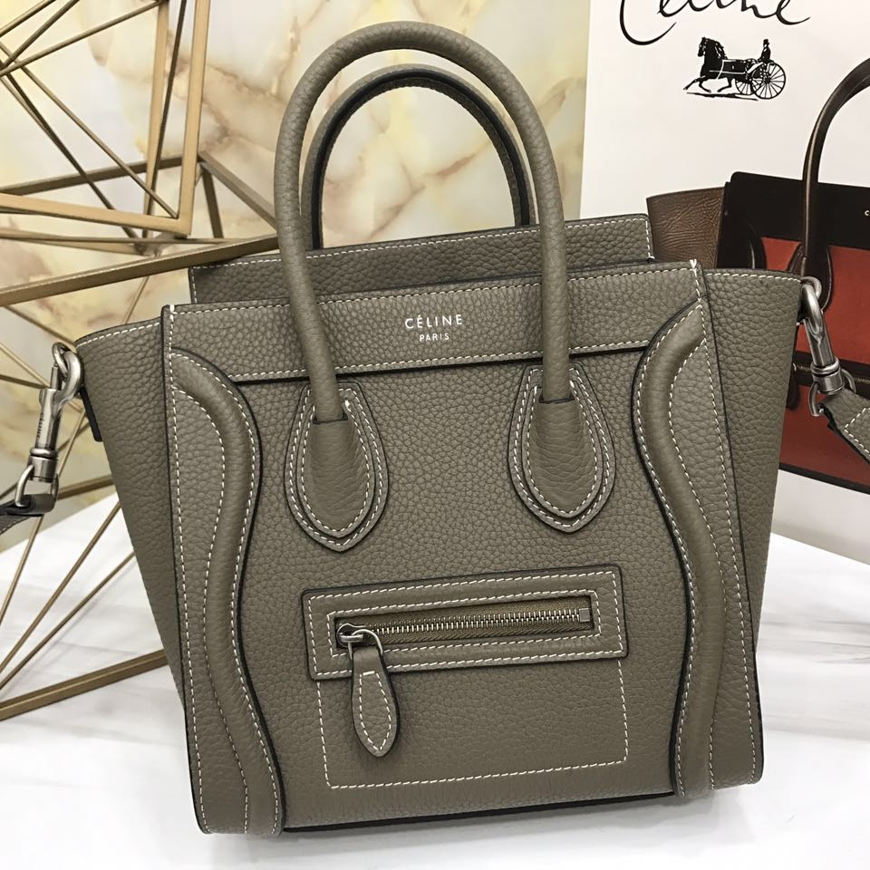 CELINE NANO LUGGAGE SHOULDER BAG CALFSKIN, 8 X 8 X 4 IN, Size W20H20D10CM, Genuine CALFSKIN