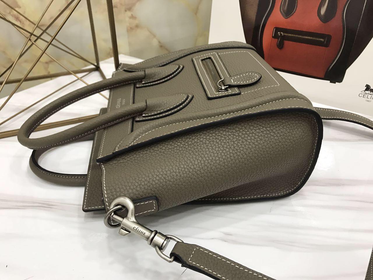 CELINE NANO LUGGAGE SHOULDER BAG CALFSKIN, 8 X 8 X 4 IN, Size W20H20D10CM, Genuine CALFSKIN