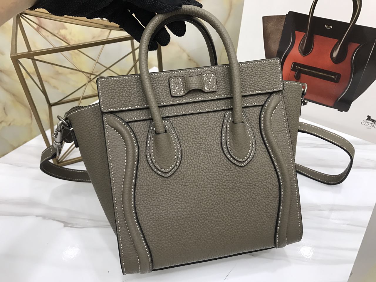 CELINE NANO LUGGAGE SHOULDER BAG CALFSKIN, 8 X 8 X 4 IN, Size W20H20D10CM, Genuine CALFSKIN