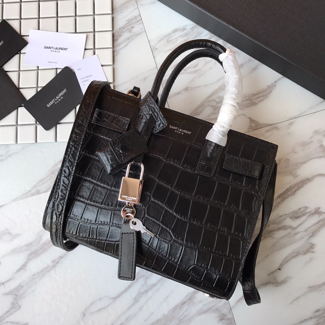 392035 CLASSIC SAC DE JOUR NANO IN EMBOSSED CROCODILE SHINY LEATHER, YSL Saint Laurent