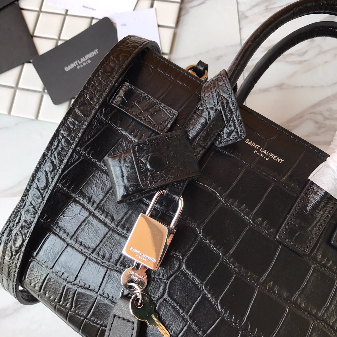 392035 CLASSIC SAC DE JOUR NANO IN EMBOSSED CROCODILE SHINY LEATHER, YSL Saint Laurent