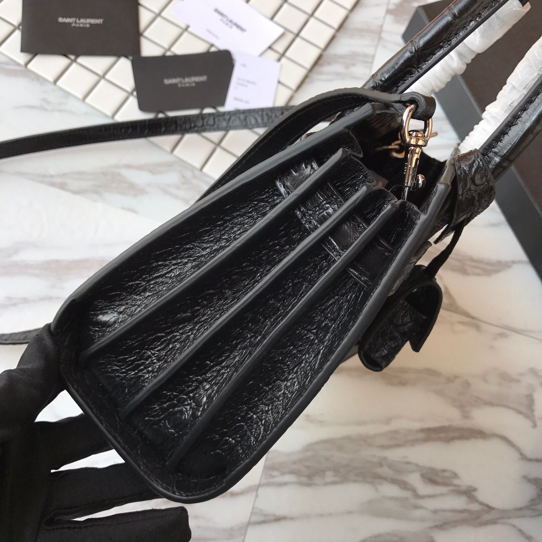392035 CLASSIC SAC DE JOUR NANO IN EMBOSSED CROCODILE SHINY LEATHER, YSL Saint Laurent