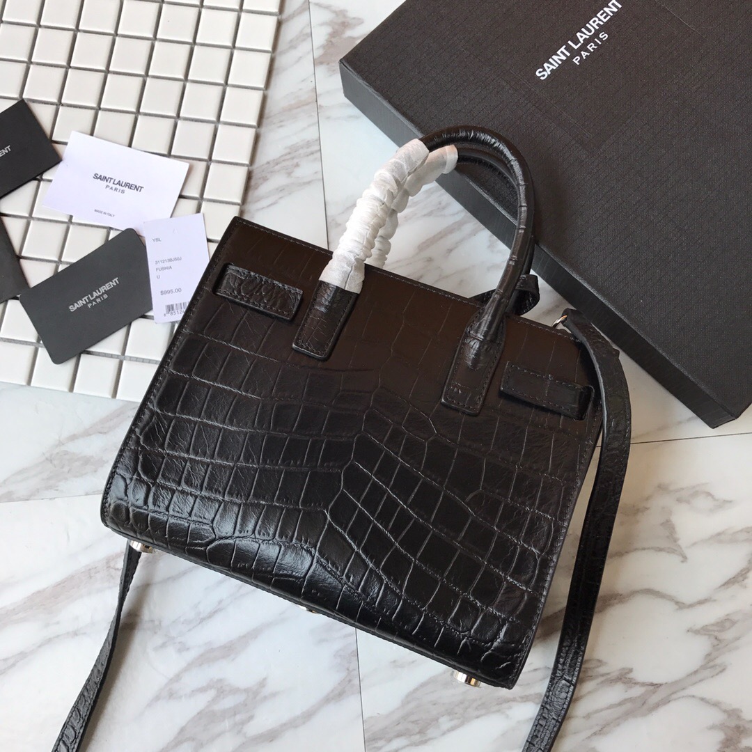 392035 CLASSIC SAC DE JOUR NANO IN EMBOSSED CROCODILE SHINY LEATHER, YSL Saint Laurent