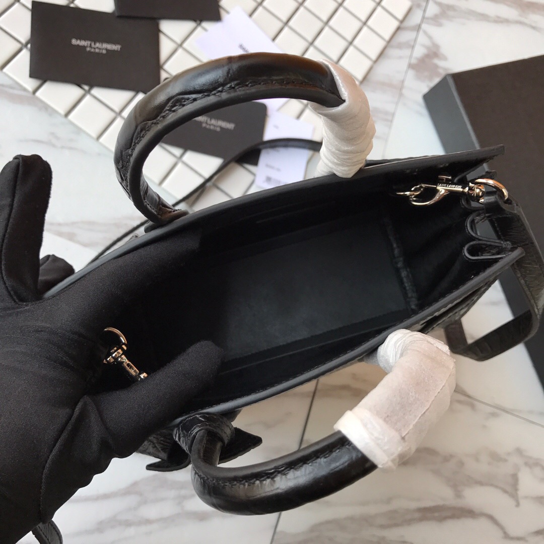392035 CLASSIC SAC DE JOUR NANO IN EMBOSSED CROCODILE SHINY LEATHER, YSL Saint Laurent