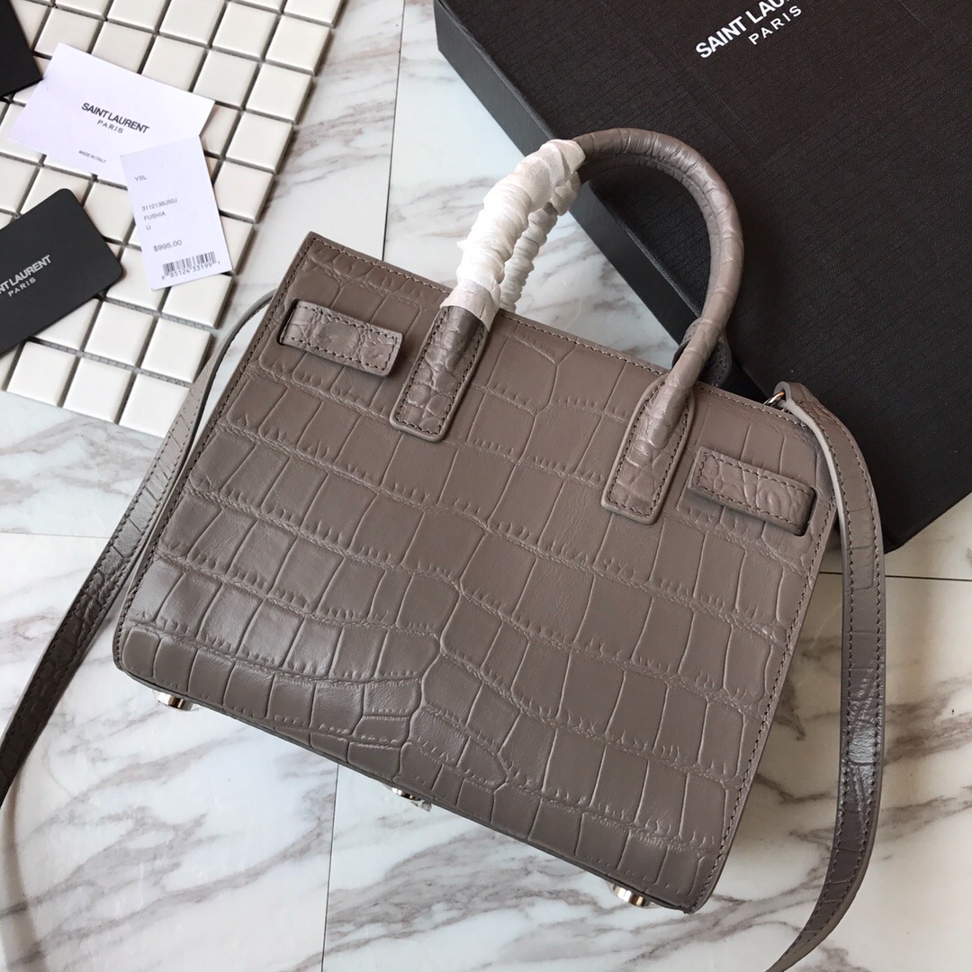 392035 CLASSIC SAC DE JOUR NANO IN EMBOSSED CROCODILE SHINY LEATHER, YSL Saint Laurent