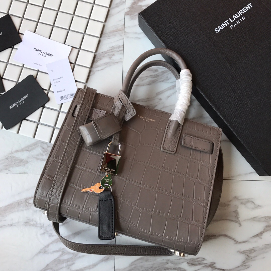 392035 CLASSIC SAC DE JOUR NANO IN EMBOSSED CROCODILE SHINY LEATHER, YSL Saint Laurent