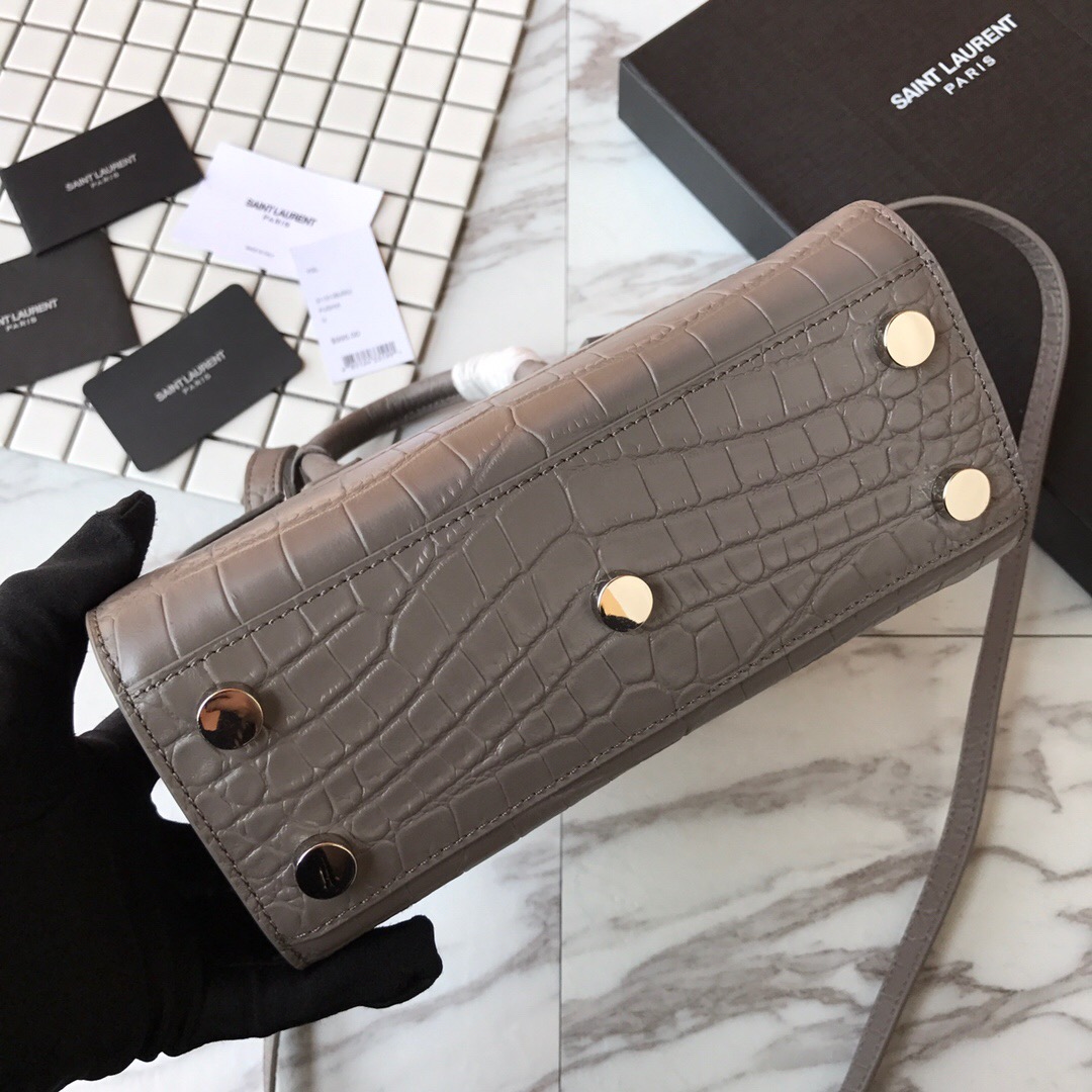 392035 CLASSIC SAC DE JOUR NANO IN EMBOSSED CROCODILE SHINY LEATHER, YSL Saint Laurent