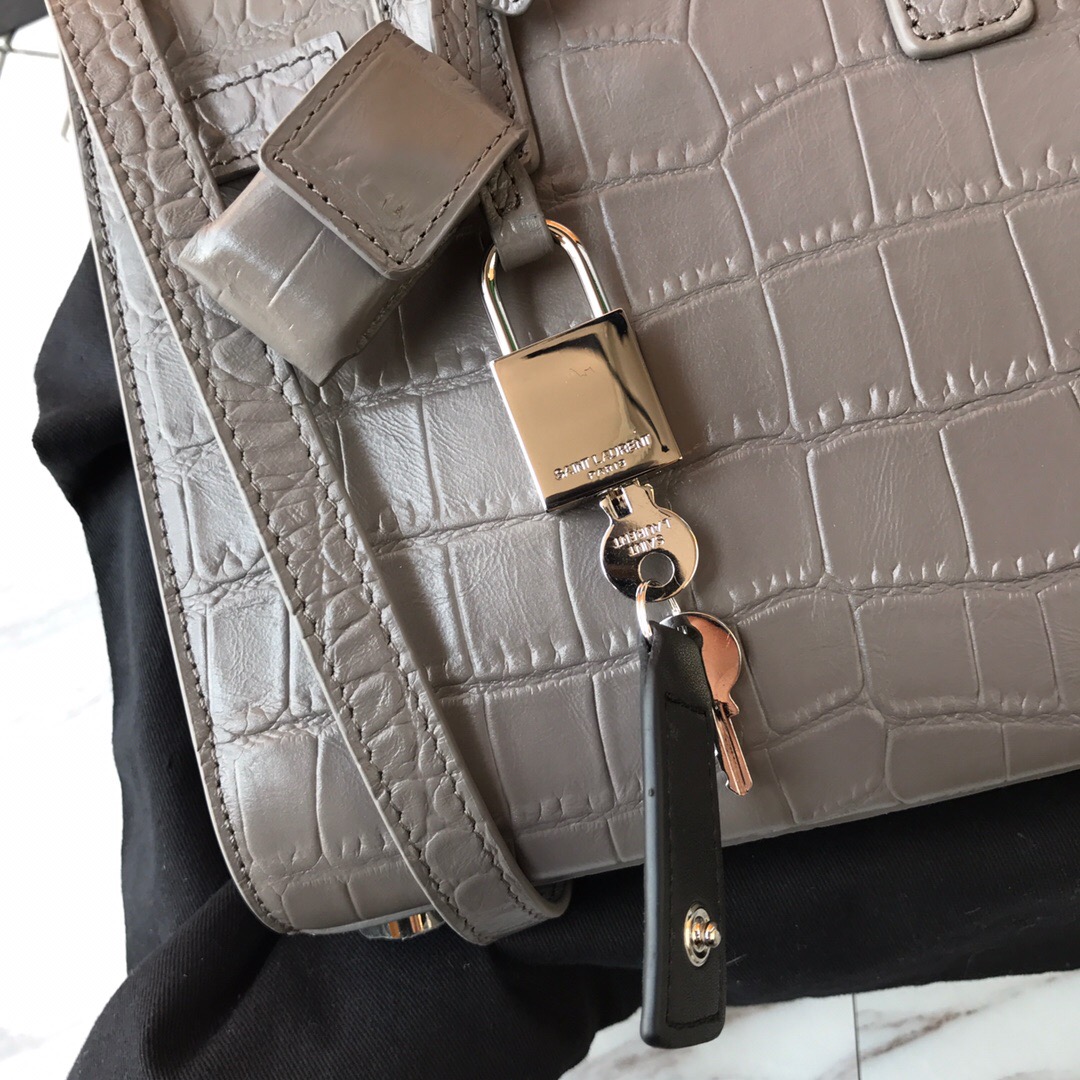 392035 CLASSIC SAC DE JOUR NANO IN EMBOSSED CROCODILE SHINY LEATHER, YSL Saint Laurent