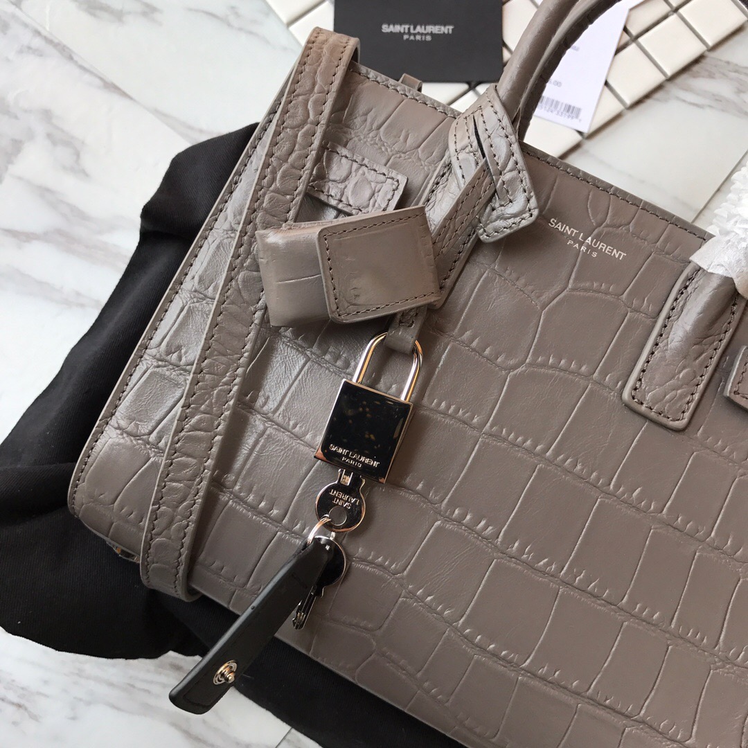 392035 CLASSIC SAC DE JOUR NANO IN EMBOSSED CROCODILE SHINY LEATHER, YSL Saint Laurent