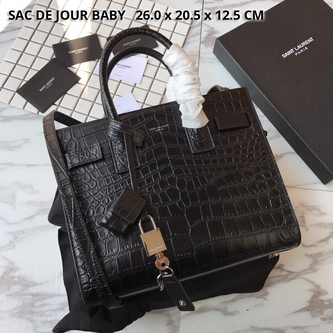 421863 CLASSIC SAC DE JOUR BABY IN EMBOSSED CROCODILE SHINY LEATHER, YSL Saint Laurent