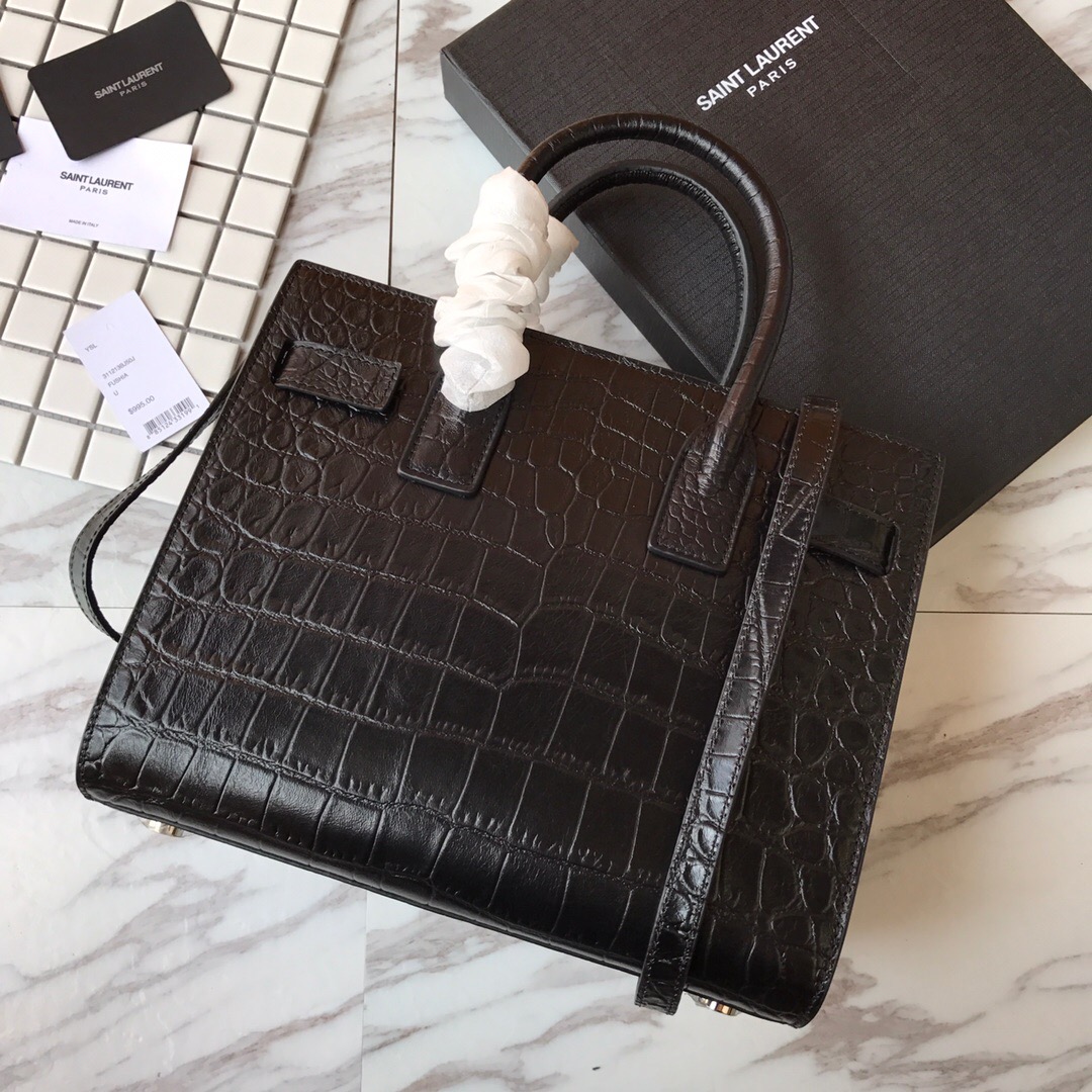 421863 CLASSIC SAC DE JOUR BABY IN EMBOSSED CROCODILE SHINY LEATHER, YSL Saint Laurent