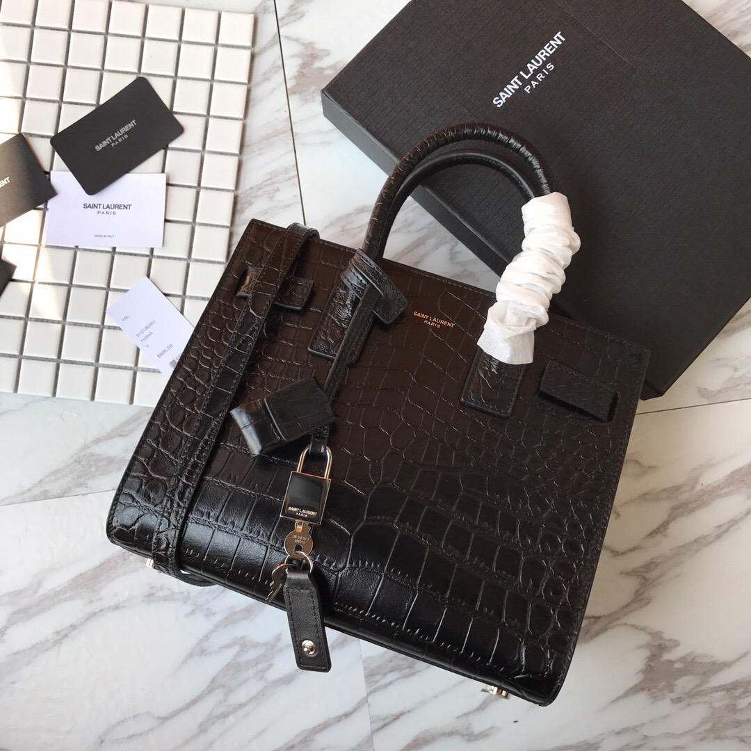 421863 CLASSIC SAC DE JOUR BABY IN EMBOSSED CROCODILE SHINY LEATHER, YSL Saint Laurent