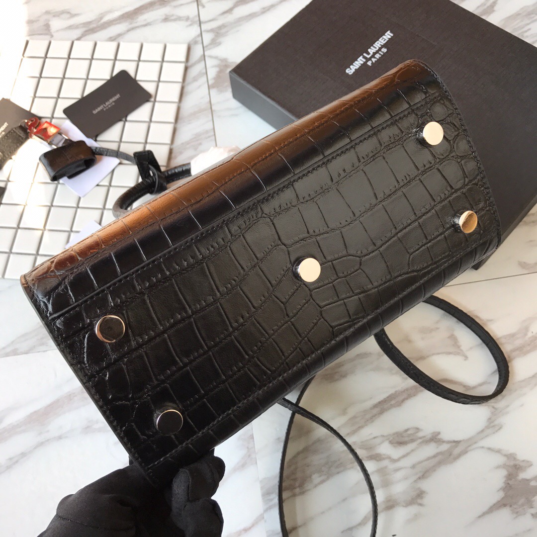 421863 CLASSIC SAC DE JOUR BABY IN EMBOSSED CROCODILE SHINY LEATHER, YSL Saint Laurent