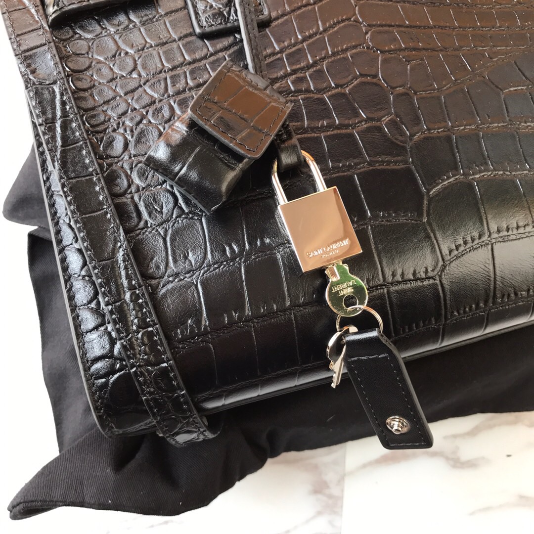 421863 CLASSIC SAC DE JOUR BABY IN EMBOSSED CROCODILE SHINY LEATHER, YSL Saint Laurent