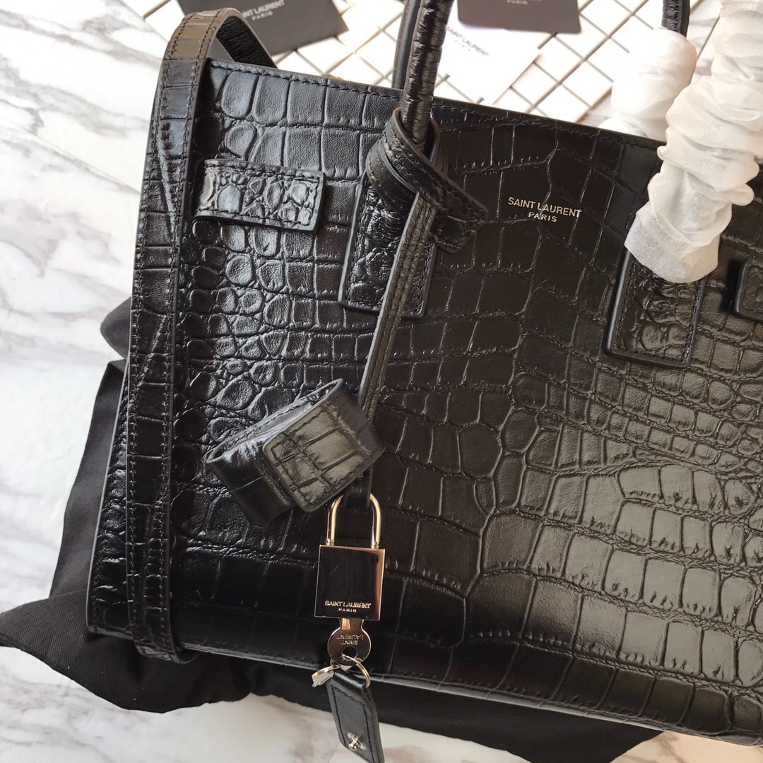 421863 CLASSIC SAC DE JOUR BABY IN EMBOSSED CROCODILE SHINY LEATHER, YSL Saint Laurent