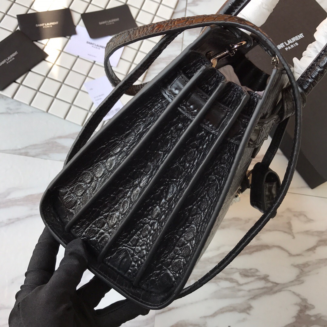 421863 CLASSIC SAC DE JOUR BABY IN EMBOSSED CROCODILE SHINY LEATHER, YSL Saint Laurent