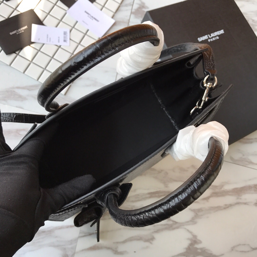421863 CLASSIC SAC DE JOUR BABY IN EMBOSSED CROCODILE SHINY LEATHER, YSL Saint Laurent