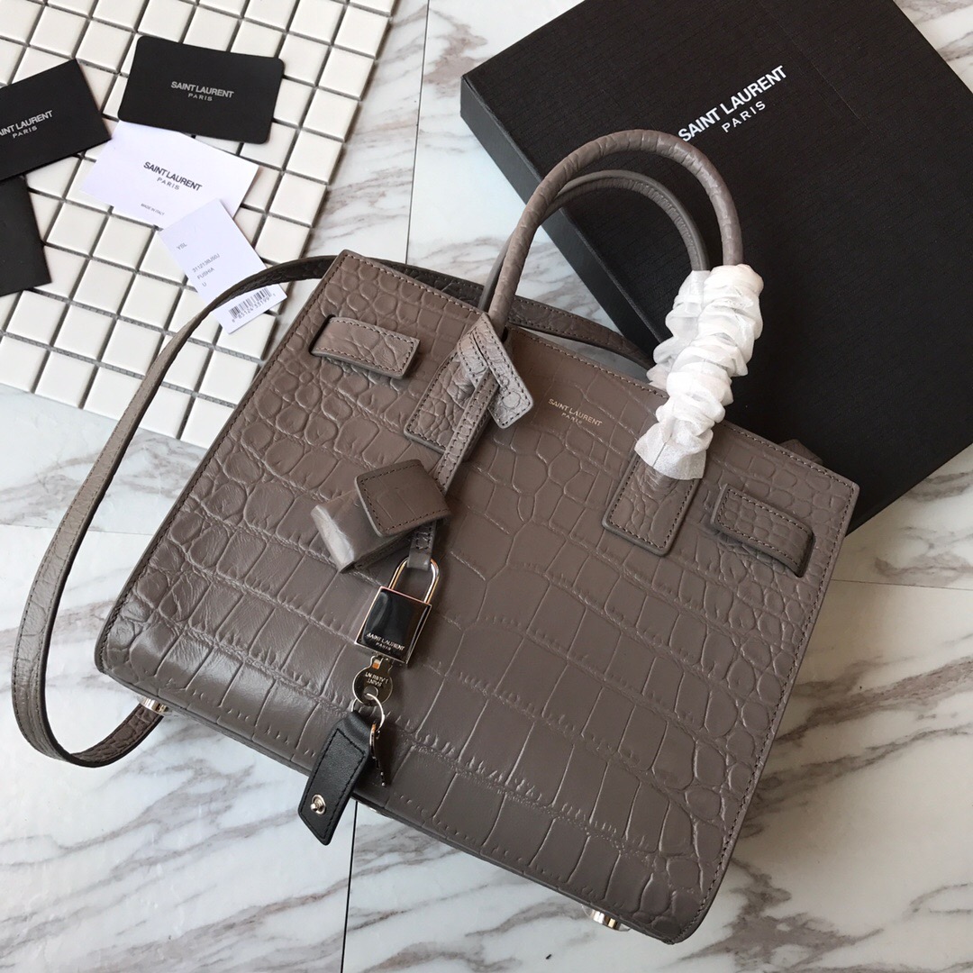 421863 CLASSIC SAC DE JOUR BABY IN EMBOSSED CROCODILE SHINY LEATHER, YSL Saint Laurent