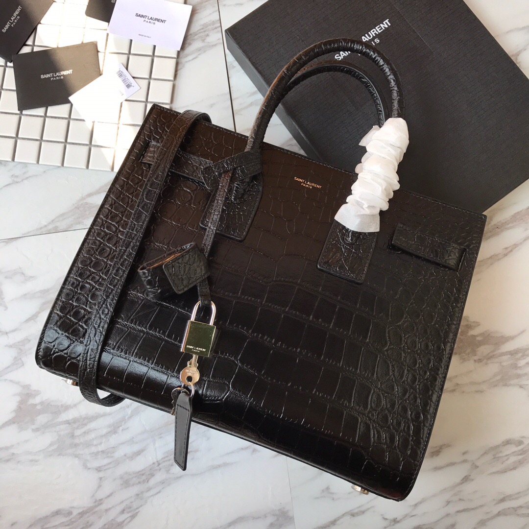378299 CLASSIC SAC DE JOUR SMALL IN EMBOSSED CROCODILE SHINY LEATHER, YSL Saint Laurent