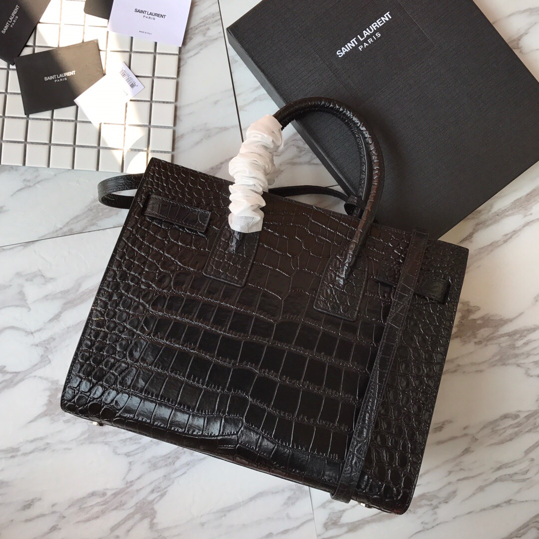 378299 CLASSIC SAC DE JOUR SMALL IN EMBOSSED CROCODILE SHINY LEATHER, YSL Saint Laurent