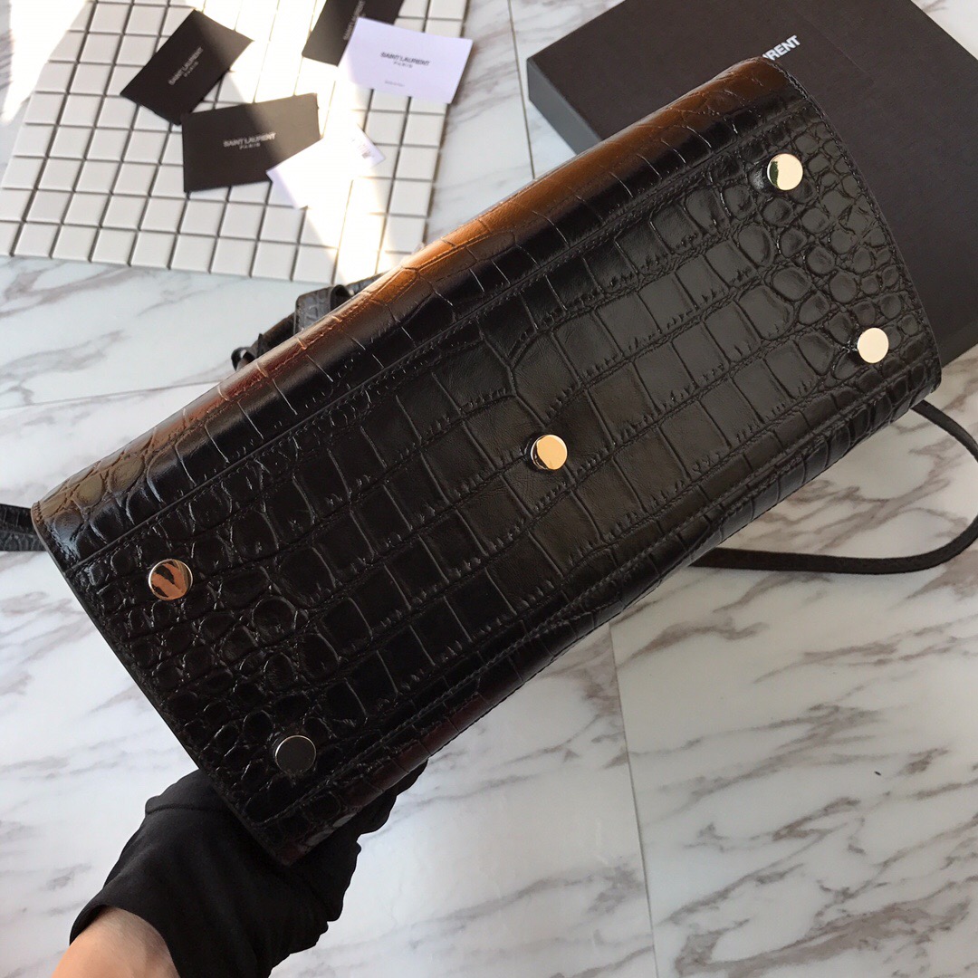 378299 CLASSIC SAC DE JOUR SMALL IN EMBOSSED CROCODILE SHINY LEATHER, YSL Saint Laurent