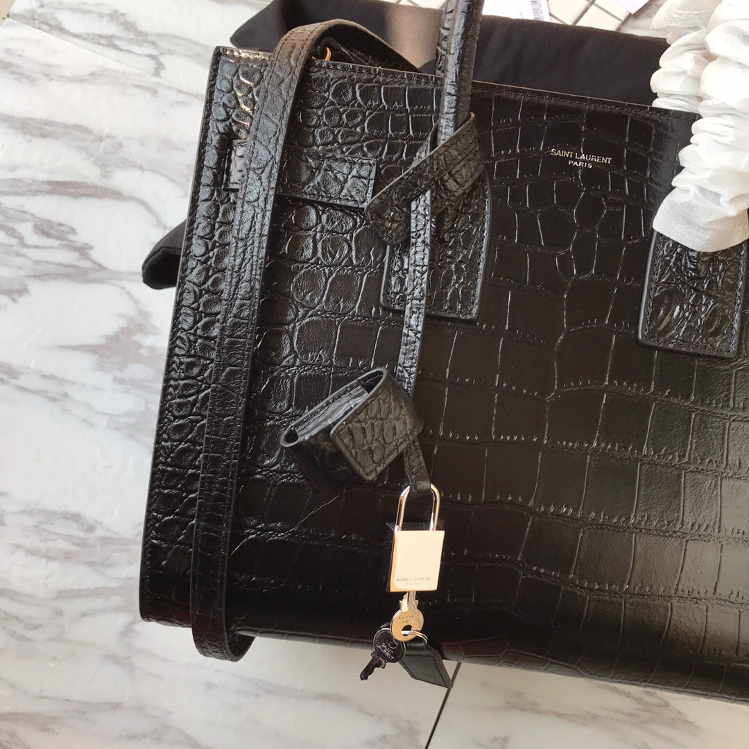 378299 CLASSIC SAC DE JOUR SMALL IN EMBOSSED CROCODILE SHINY LEATHER, YSL Saint Laurent