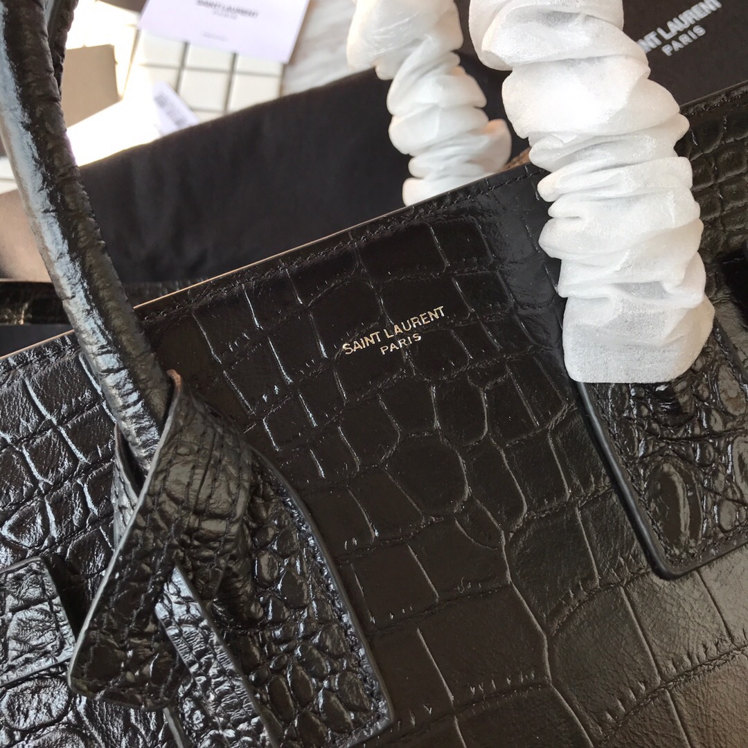378299 CLASSIC SAC DE JOUR SMALL IN EMBOSSED CROCODILE SHINY LEATHER, YSL Saint Laurent